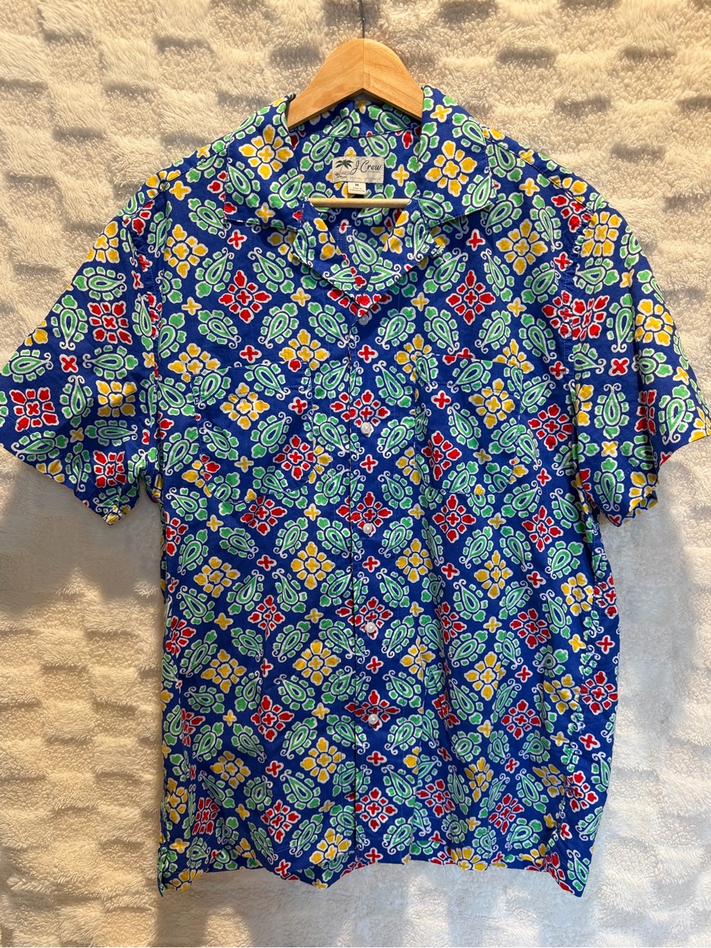 J Crew Vintage Print 100% Cotton Men's Blue Floral Print Shirt Medium